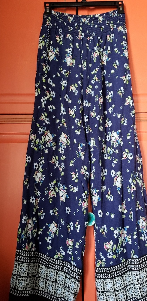Blue Flower Print Palazzo Pant by Joe B